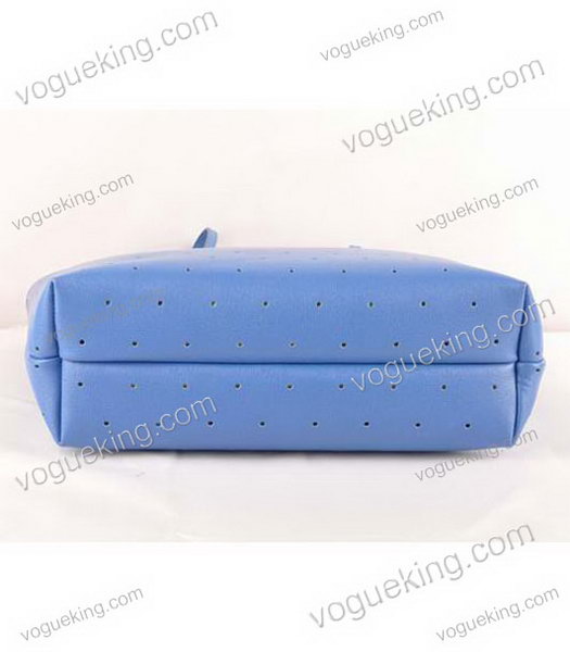 Fendi Medium Shopping Bag Blue Calfskin Leather Covered By Holes-3