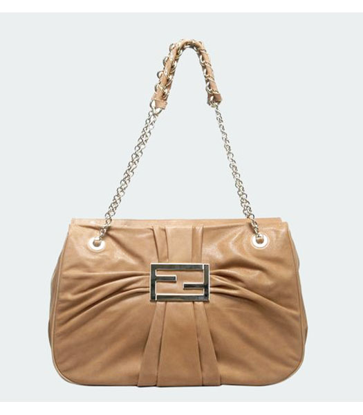 Fendi Mia Zucca Logo Leather Shoulder Bag Apricot Leather