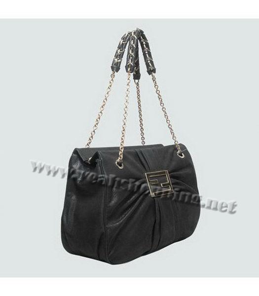 Fendi Mia Zucca Logo Leather Shoulder Bag Black Leather-1