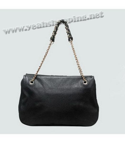 Fendi Mia Zucca Logo Leather Shoulder Bag Black Leather-2