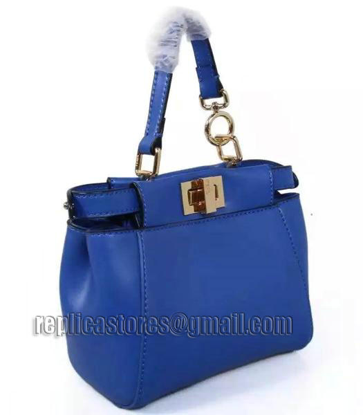 Fendi Micro Peekaboo Blue Leather Small Tote Bag Golden Metal-1