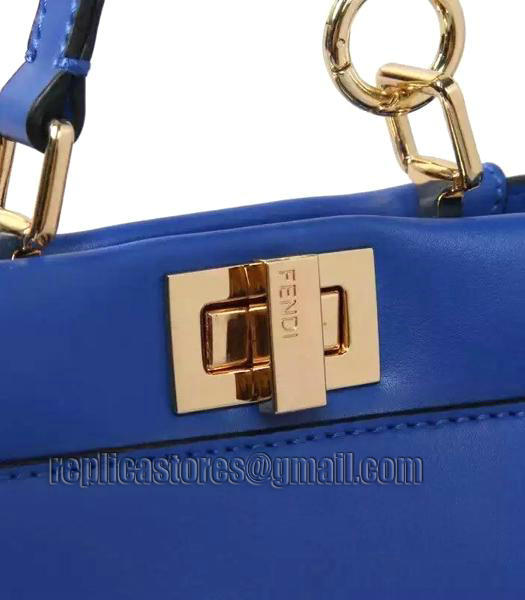 Fendi Micro Peekaboo Blue Leather Small Tote Bag Golden Metal-2