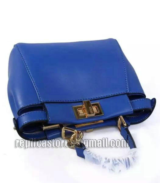 Fendi Micro Peekaboo Blue Leather Small Tote Bag Golden Metal-4