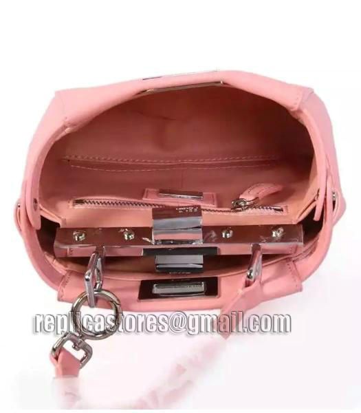 Fendi Micro Peekaboo Cherry Pink Leather Small Tote Bag Silver Metal-4
