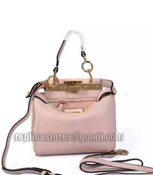 Fendi Micro Peekaboo Pink Leather Small Tote Bag Golden Metal-4