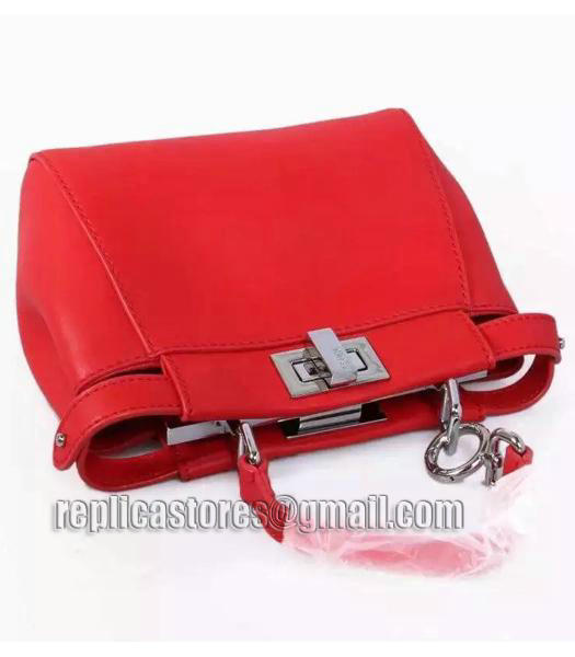 Fendi Micro Peekaboo Red Leather Small Tote Bag Silver Metal-4