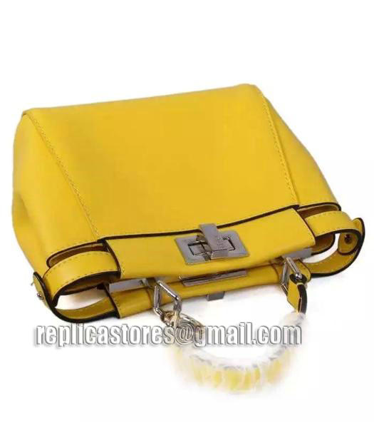 Fendi Micro Peekaboo Yellow Leather Small Tote Bag Silver Metal-4