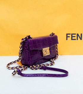Fendi Mini Be Baguette Bag With Purple Croc Veins Leather