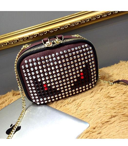 Fendi Monster Rivets Jujube Red Leather Golden Chains Small Bag