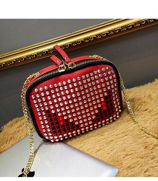 Fendi Monster Rivets Red Leather Golden Chains Small Bag