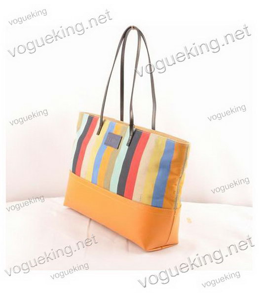 Fendi Multicolor Striped Fabric With Yellow Leather Shoulder Bag-1