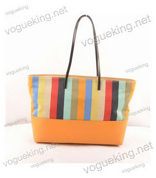 Fendi Multicolor Striped Fabric With Yellow Leather Shoulder Bag-2