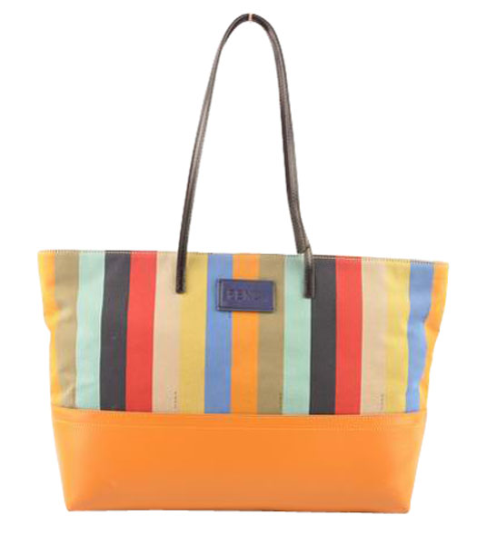 Fendi Multicolor Striped Fabric With Yellow Leather Shoulder Bag