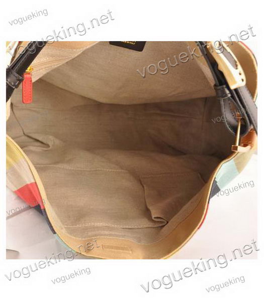 Fendi Multicolor Striped Fabric With YellowBlack Leather Large Hobo Bag-6