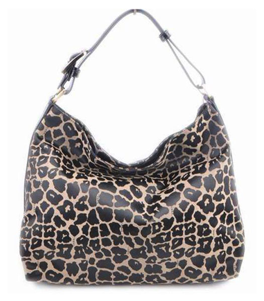 Fendi New Leopard Fabric With Black Patent Leather Hobo Bag
