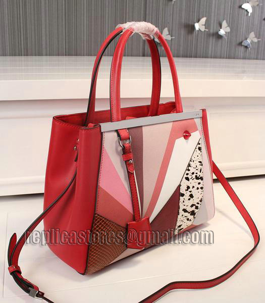 Fendi New Style Birds Pattern Red Leather Tote Bag-1
