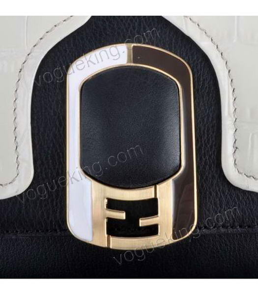 Fendi Offwhite Croc Leather With Black Ferrari Messenger Tote Bag-5