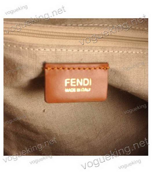 Fendi Offwhite Striped Linen With Earth Yellow Leather Shoulder Bag-6