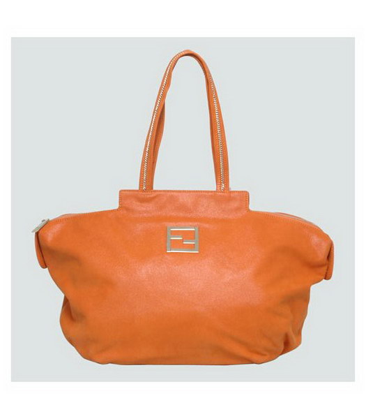 Fendi Orange Leather Chain Strap Shoulder Bag