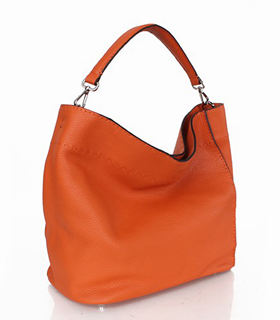 Fendi Orange Litchi Pattern Original Leather Tote Shoulder Bag