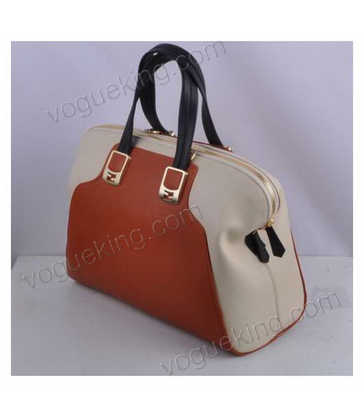 Fendi Orange Original Leather With Offwhite Leather Tote Bag-1