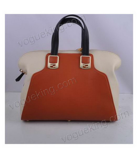 Fendi Orange Original Leather With Offwhite Leather Tote Bag-2