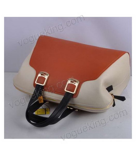 Fendi Orange Original Leather With Offwhite Leather Tote Bag-4