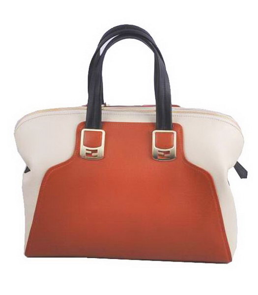 Fendi Orange Original Leather With Offwhite Leather Tote Bag