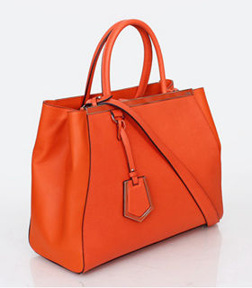 Fendi Orange Red Cross Veins Original Leather Small Tote Bag
