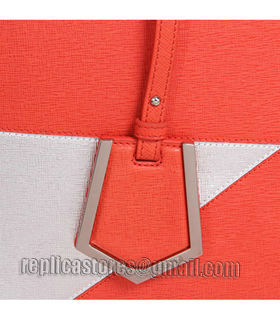 Fendi Orange/Silver Cross Veins Leather Medium Tote Bag-3