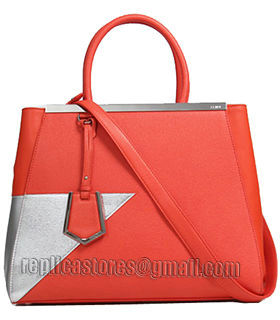 Fendi Orange/Silver Cross Veins Leather Medium Tote Bag-5