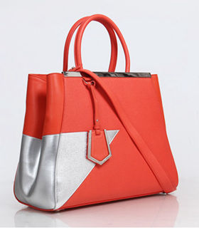 Fendi Orange/Silver Cross Veins Leather Medium Tote Bag