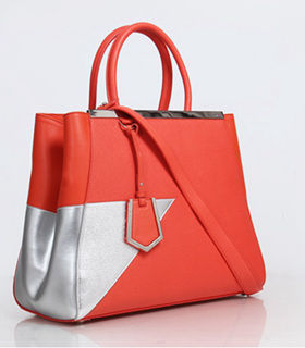 Fendi Orange/Silver Cross Veins Leather Small Tote Bag