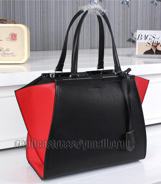 Fendi Original Cow Leather Tote Bag Black/Red-1