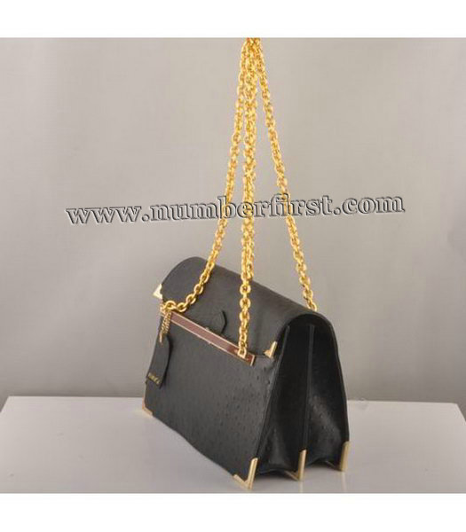 Fendi Ostrich Veins Leather Chain Bag Black-1