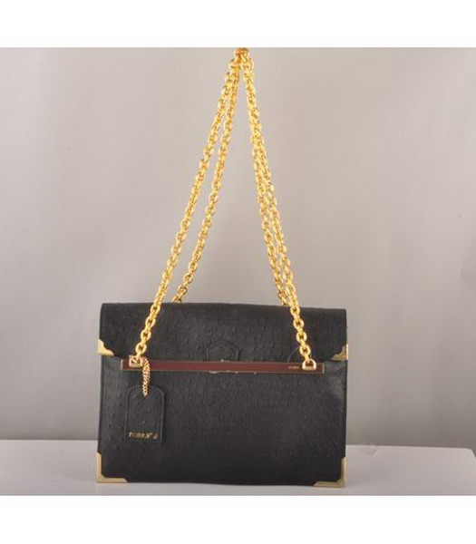 Fendi Ostrich Veins Leather Chain Bag Black