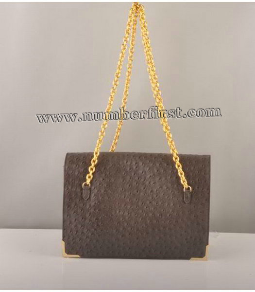 Fendi Ostrich Veins Leather Chain Bag Dark Grey-2