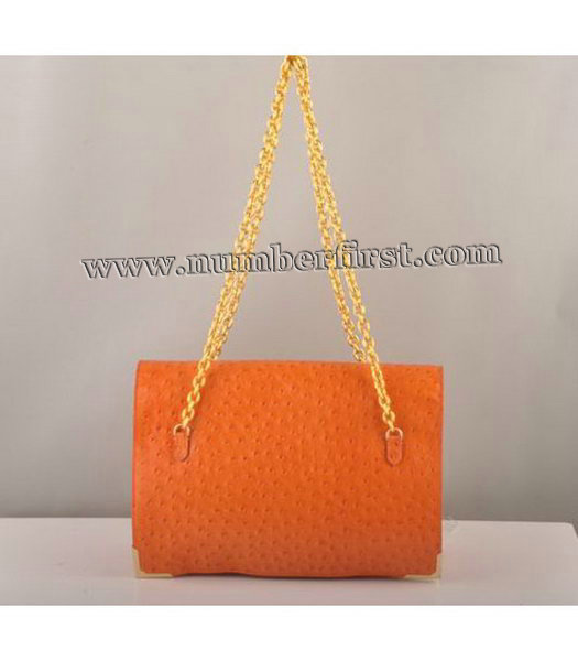 Fendi Ostrich Veins Leather Chain Bag Orange-2