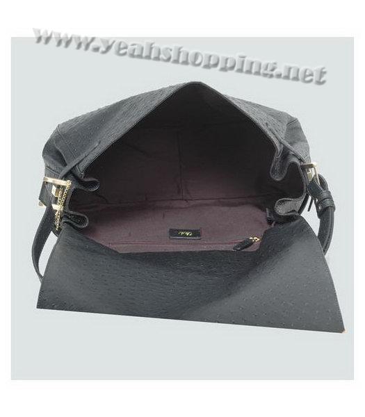 Fendi Ostrich Veins Leather Messenger Bag Black-4