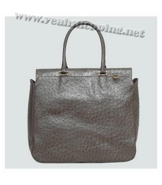 Fendi Ostrich Veins Leather Tote Bag Dark Grey-2