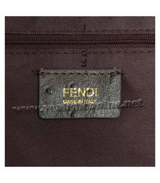 Fendi Ostrich Veins Leather Tote Bag Dark Grey-5
