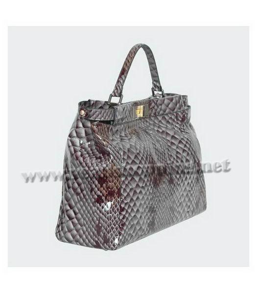 Fendi Patent Snake Leather Shoulder Bag Grey-1