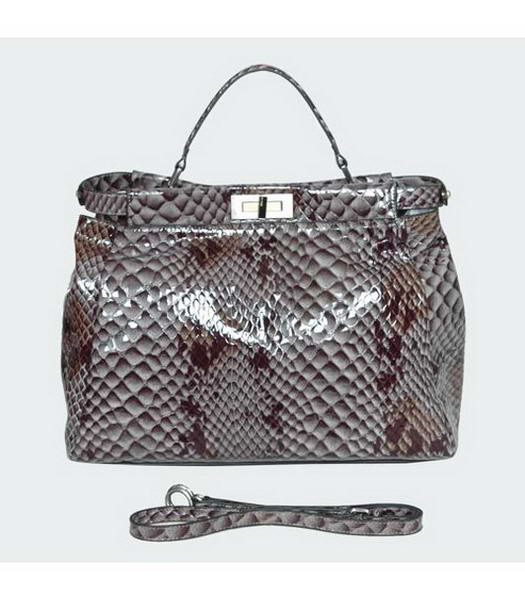 Fendi Patent Snake Leather Shoulder Bag Grey
