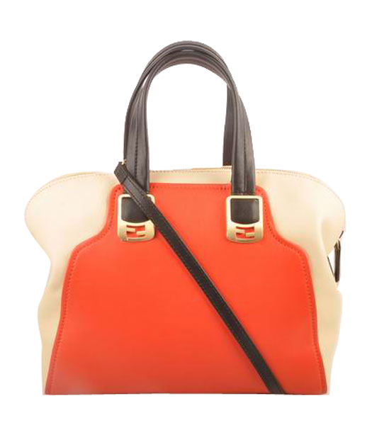 Fendi Peach Leather With Offwhite Imported Ferrari Small Tote Bag