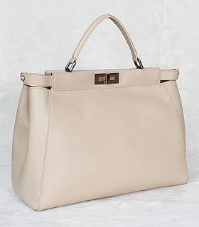 Fendi Peekaboo Apricot Original Leather Large Tote Bag With Suede Leather Inside