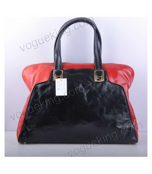 Fendi Peekaboo Black With Red Oil Leather Handbag-2