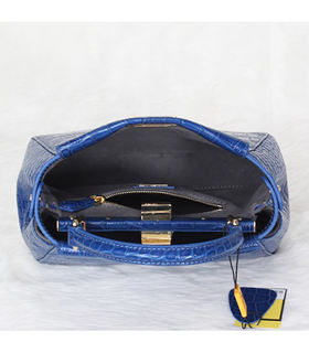 Fendi Peekaboo Blue Croc Veins Leather Tote Bag