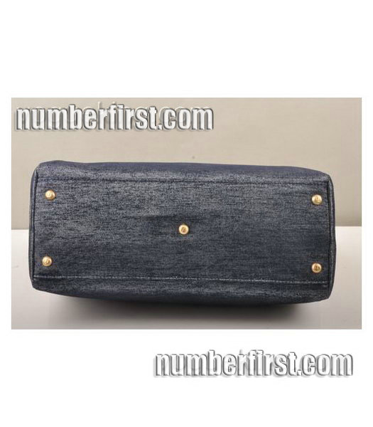 Fendi Peekaboo Denim Fabric Black Leather Tote Bag-3