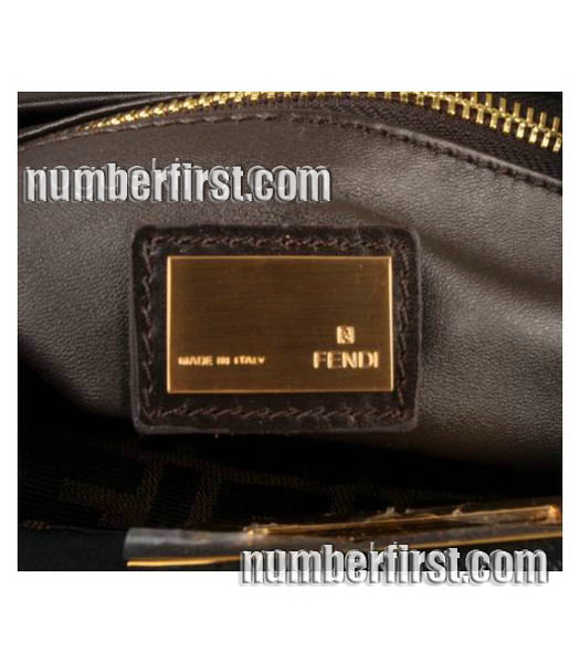 Fendi Peekaboo Denim Fabric Black Leather Tote Bag-5