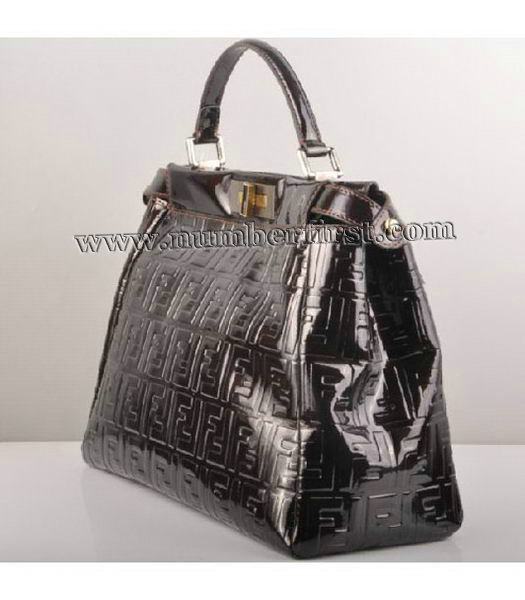 Fendi Peekaboo Embossed Patent Leather Tote Bag Black-1